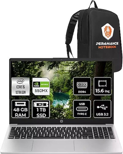 HP 250 G10 8A539EA 15.6 inç Intel Core i5 1335U 48 GB 1 TB SSD NVIDIA GeForce MX550 FreeDOS
