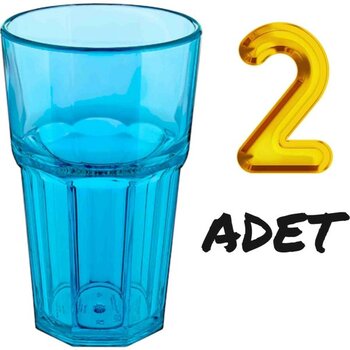 GastroPlast 2 Adet 400 ml ,kırılmaz, Çizilmez, Transparan Mavi Polikarbon Plastik Bardak. - Azur Mavi