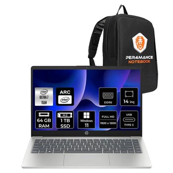Hp 14 Intel Core Ultra 7 155h 64gb Ddr5 1tb Ssd 14" Fhd W11p Dizüstü Bilgisayar & Çanta
