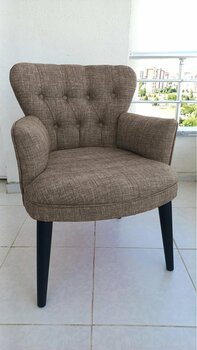 Kayser Home Berjer - Tekli Koltuk - Keten Kumaş - Ahşap Siyah Ayak - Kahverengi