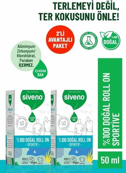Siveno %100 Doğal Roll-On Sportif Sporcu Deodorant Ter Kokusu Önleyici Bitkisel Lekesiz 50 ml X 2 Adet