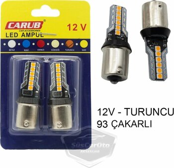ŞüsCarOto Aksesuar Carub Düz-Çakarlı Park Stop Sinyal Ampulü Tek Duy 12 Led Fren Lambası 12V 93 Turuncu