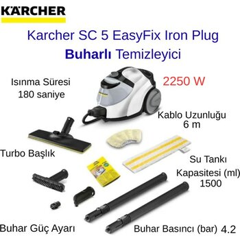 Karcher Sc 5 Easyfix Iron Plug Buharlı Temizleyici  +  Bydiz Bluetoothlu Akıllı Vücut Baskülü Hediye - Beyaz - Siyah