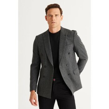 Altınyıldız Classics Slim Fit Dar Kesim Kırlangıç Yaka Kruvaze Blazer Siyah 52-6N Ceket