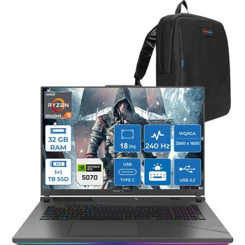 Asus Rog Strix G18 G814PP Amd Ryzen 9 8940HX Aı 32GB 1tb Ssd+1tb SSD 8GB/RTX5070 Gddr7 115W 18"2.5k (2560 x 1600, Wqxga) 240Hz 3ms  Freedos Taşınab...