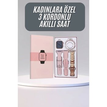 Akıllı Saat 3 Kordonlu ve Aksesuarlı Bayanlar Için Şık Rose Renk - 35 - 48 mm - 1 - Renkli