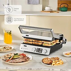 Karaca Inox Dijital Ekranlı Zamanlayıcılı Yanmaz Yapışmaz Pro Izgara ve Tost Makinesi 2000W