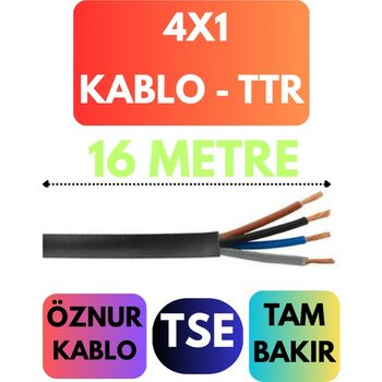 Öznur 4x1 Ttr Kablo Metre Seçenekli (Siyah) - 16 METRE - Siyah