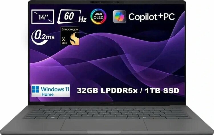 ASUS Zenbook 14 UX3407RA-QD057W Gri Snapdragon X Elite X1E-78-100 32 GB 1920x1200 14 inç Laptop