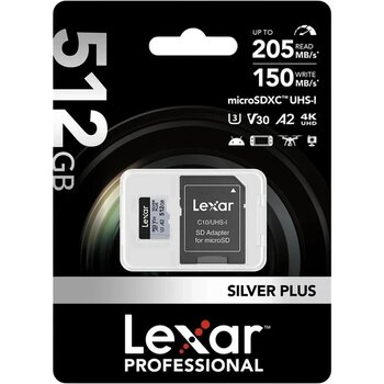 Lexar 512Gb Yüksek Performanslı Silver Plus Microsdxc Uhs-I Up To 205Mb/S Okuma 150Mb/S Yazma Hafıza Kartı