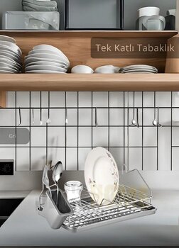 Tek Katlı Bulaşıklık Tezgah Üstü Tabaklık Bpa Free Gri Bulaşık Sepeti