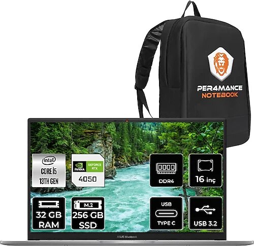 Asus VivoBook 16X N1166 16 inç Intel Core i5 13500H 32 GB 256 GB SSD NVIDIA GeForce RTX 4050 FreeDOS