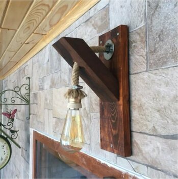 HÜMA Tasarım Dekoratif Ahşap Halatlı Rustik Duvar Aplik