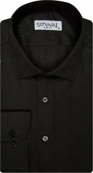 Süvari Slim Fit Armürlü Siyah Erkek Gömlek - L