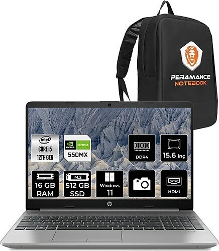 HP 250 G9 6Q8m7es 15.6 inç Intel Core i5 1235U 16 GB 512 GB SSD NVIDIA GeForce MX550 Windows 11 Home + Çanta
