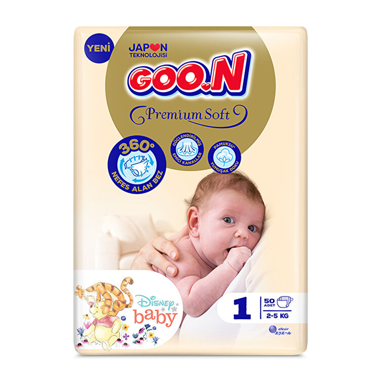 Goo.n Premium Soft 1 Numara (Yenidoğan) Süper Yumuşak Bant Bebek Bezi 50 Adet