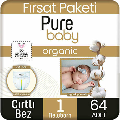 Pure Baby Organik Bebek Bezi 1 Numara Yenidogan 64 Adet