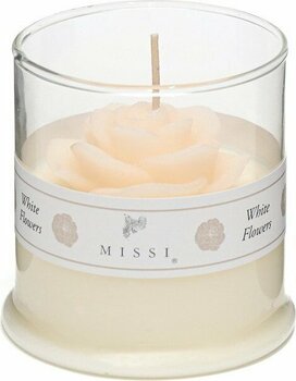 Missi Büyük Üfleme Cam Bardak İçi Beyaz Gül Kokulu Gül Vegan Mum - 1 Adet