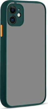 CaseArt Apple iPhone 11 Kılıf Kamera Korumalı Silikon Kenarlı Renkli Düğmeli Mat Arka Kapak - Koyu Yeşil