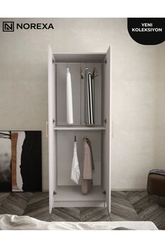 NOREXA 2 Kapaklı Gardırop Askılı Demonte Elbise Dolabı Beyaz | Modern, Yer Tasarruflu, Çok Amaçlı Dolap