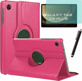 Samsung Galaxy Tab A9 Plus X210 Uyumlu PU Deri Silikon Kılıf Ekran Koruyucu Kalem Set