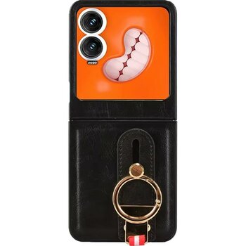 Microcase Tecno Phantom V Flip2 Askılıklı Standlı Açacaklı Deri KILIF-AL5118 - Siyah