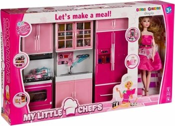 Doğan Oyuncak Dünyası My Happy Kitchen Bebekli Üçlü Mutfak Seti - Modern Mutfak Seti - Işıklı Sesli Mutfak Oyuncak - Fırın