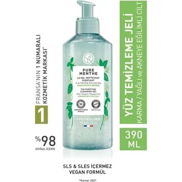 Yves Rocher Pure Menthe Arındırıcı 390 ml Karma Yağlı Cilt Yüz Yıkama Jeli