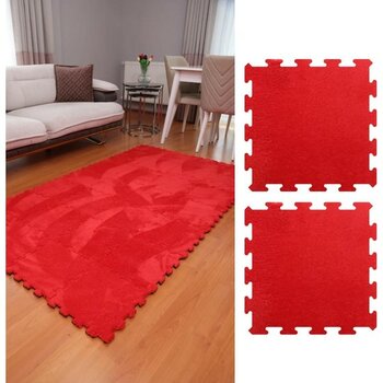 Peluş Kreş Halısı Anaokulu Puzzle Halı Japon Halı - Kırmızı - 30 x 30 cm