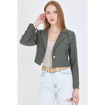 Armonika Kadın Haki Tek Düğmeli Crop Ceket ARM-23Y001064 - XL