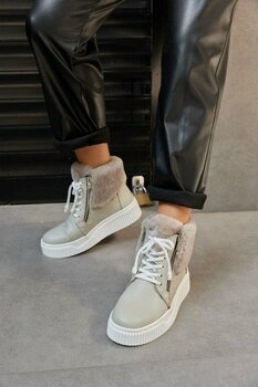 Sandnes Gri Hakiki Deri Kürklü Kadın Spor Bot - 39