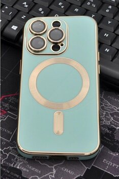 İphone 13 Pro Max Uyumlu Magsafe Özellikli Lens Korumalı Lazerli Renkli Kılıf Mint Yeşili Sadece Kılıf