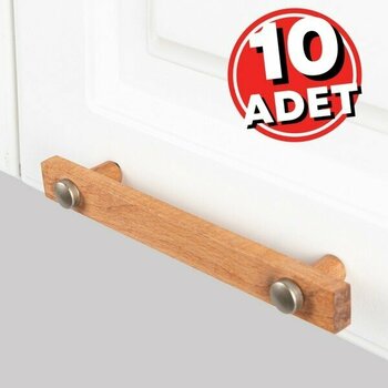 Artı Woods Dolap Kulpu, 10 Adet - Doğal Ahşap Kulp, Cekmece Kulpu, Mutfak Dolap Kulplari ,mobilya Kulpları - 128 mm ( 12,8 cm ) - Kahverengi