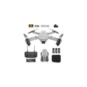 E88 Drone 4K Hd Çift Kameralı Drone App Kontrol Wifi Li Katlanabilir Quatcopter X3 Batarya - Gri