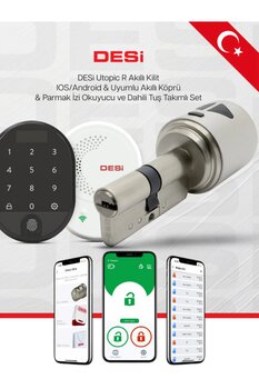Desi Utopic R Gri WiFi Akıllı Kapı Kilidi -Parmak İzi Akıllı Kilit-Zahmetsiz Kurulum (Google Home-Alexa)