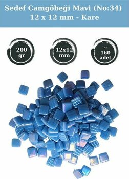 Zen Mozaik Sanatsal Mozaik Çalışmalarınız Için 12X 12 mm Kare - Sedefli  Cam Mozaik Taşı (200 Gr) - Sedef Cam Göbeği Mavi - 34