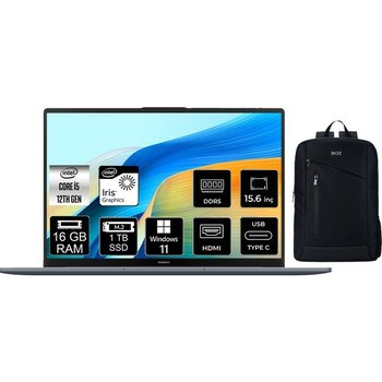 Huawei Matebook D16 2024 Intel Core I5 12450H 16GB 1tb SSD Windows 11 Pro 16" IPS Taşınabilir Bilgisayar + Boz Çanta - 1 TB - 16 GB