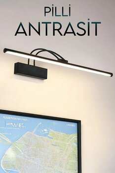 Voxify Pilli Antrasit Beyaz Işık Duvar Apliği Banyo Aydınlatma Ayna Üstü Led Tablo Aplik A+ Loş Işık 6500K