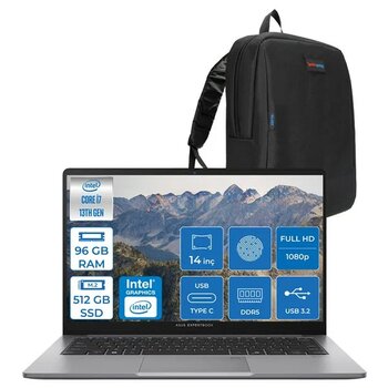 Asus Expertbook P1 P1403 Intel Core I7-13620H 96GB Ddr5 512GB SSD Freedos 14" Fhd Intel UHD Taşınabilir Bilgisayar WP1403CVAI716512G0D37+ZETTAÇANTA