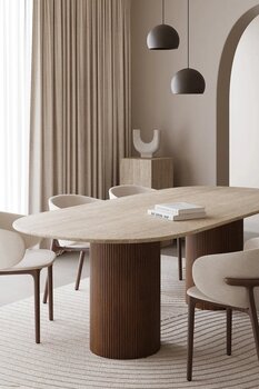 KATYY Nora Traverten Mermer Yemek Masası - Köşe Yuvarlak Kesim, Ceviz Ahşap Ayak