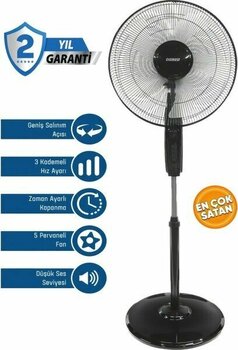 Ayaklı Vantilatör 5 Pervane | 3 Kademeli | Zaman Ayarlı | Sessiz FAN11 - Siyah