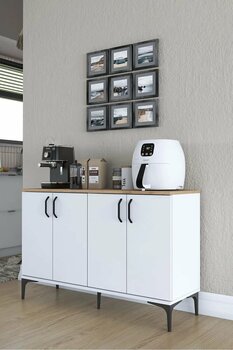 Rani Mobilya Rani JE162 Kahve Köşesi Çok Amaçlı Dolap 4 Kapaklı Kiler Mutfak Dolabı Beyaz - Sepet Ceviz