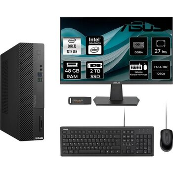 Asus Expertcenter D500SE i5 13400 Masaüstü Bilgisayar 48GB RAM 2TB SSD 27" FHD FreeDOS + Per4 USB D500I58512BODP407