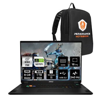 Msi Stealth 18 Hx Ai Ultra 9 275hx 8gb 1tb Ssd Rtx5070ti/12gb 140w 18'' Wqxga W11h Gaming Laptop