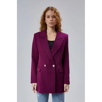 Mor Oversize Dokuma Blazer Ceket Mor S