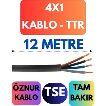 Öznur 4x1 Ttr Kablo Metre Seçenekli (Siyah) - 12 METRE - Siyah