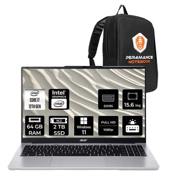 Acer Aspire Lite I7 12650h 64gb Ddr5 2tb Ssd 15.6" Fhd W11p Dizüstü Bilgisayar & Per4 Çanta