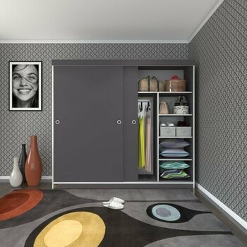 Kenzlife gardırop sürgülü kapaklı kapılı 200 papatya gri gardolap dolap