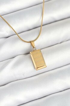 316l Çelik Gold Renk Külçe Altın Model Kolye - Tj-Bko10604