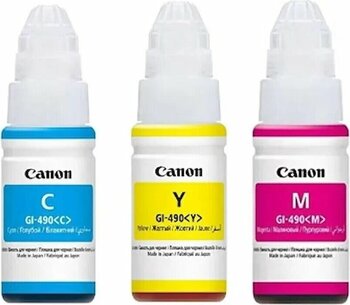Canon GI-490 3 Renk Mavi Sarı Kırmızı Mürekkep Kartuş Pixma G1400 G2400 G3400 G3411 G4411 Uyumlu